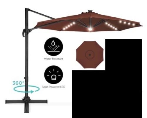 360-Degree LED Cantilever Offset Patio Umbrella, 10ft, Brown - Lot 494