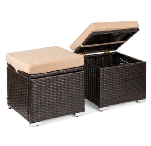 Set of 2 Wicker Ottomans, Brown/Beige - Lot 496
