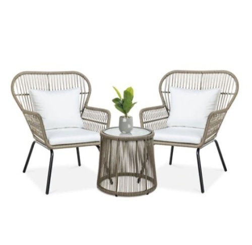3-Piece Patio Wicker Bistro Set, Gray - Lot 504