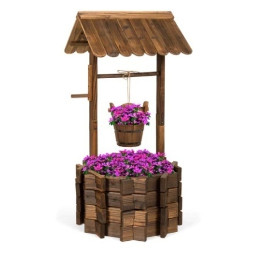 Rustic Wooden Wishing Well Planter - Lot 509