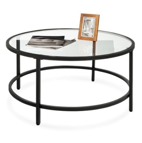 Round Tempered Glass Coffee Table, 36in, Black - Lot 512