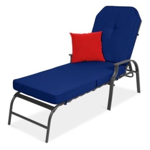 Outdoor Chaise Lounge Recliner Chair, Navy - Lot 516
