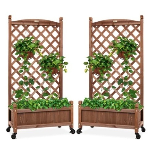 Set of 2 Wood Planter Box & Lattice Trellis, 48in - Lot 520