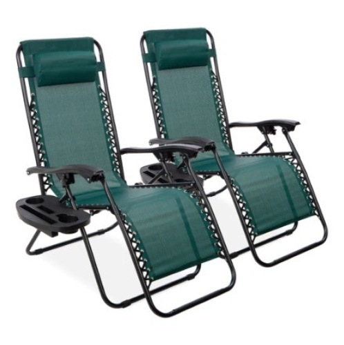 Set of 2 Adjustable Zero Gravity Patio Chair Recliners, Forest Green - Lot 531