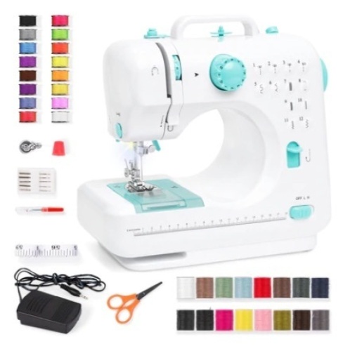 6V Portable Foot Pedal Sewing Machine w/ 12 Stitch Patterns, Teal - Lot 542