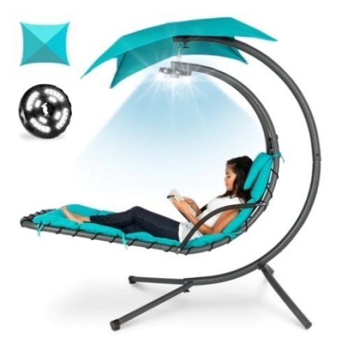 Hanging LED-Lit Curved Chaise Lounge Chair, Teal - Lot 544