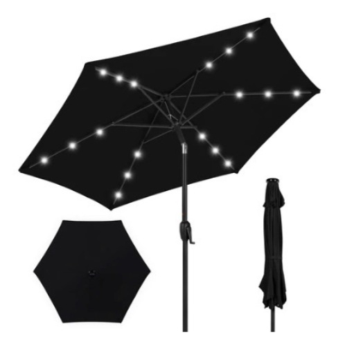 Outdoor Solar Patio Umbrella, 7.5ft, Black  - Lot 545
