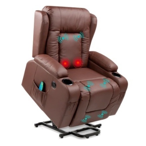 Electric Power Lift Recliner Massage Chair, Brown - Lot 549