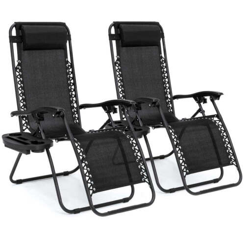 Set of 2 Adjustable Zero Gravity Patio Chair Reclinerws w/ Cup Holders