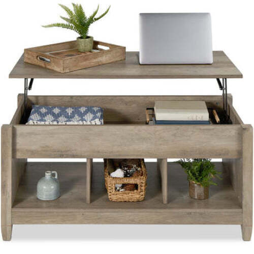 Multifunctional Lift Top Coffee Table w/ Hidden Storage, 3 Cubbbies