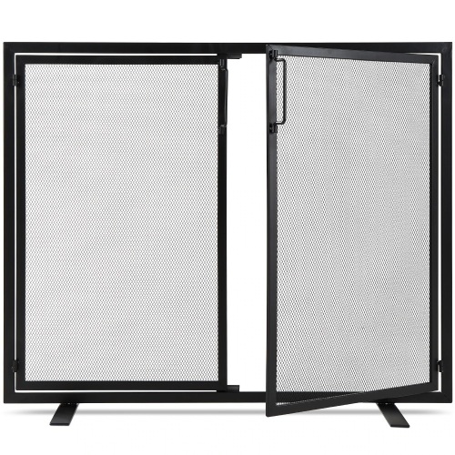 2-Door Wrought Iron Fireplace Screen w/ Magnetic Doors - 38.5x41in, Minor Damage