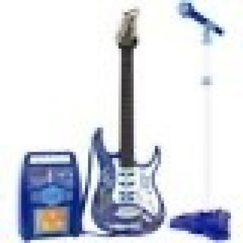 Best Choice Products Kids Electric Musical Guitar Toy Play Set w/ 6 Demo Songs, Whammy Bar, Microphone, Amp, AUX - Blue