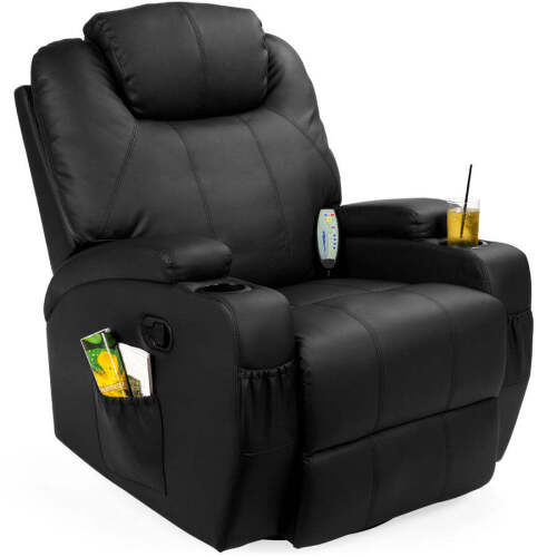 Repackaged Faux Leather Swivel Glider Massage Recliner Chair w/ Remote Control, 5 Modes