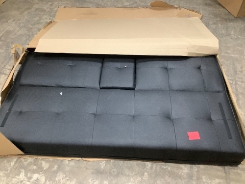 Faux Leather Upholstered Convertible Sofa Bed Futon w/ 2 Cupholders