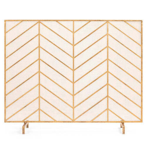 Single Panel Iron Chevron Fireplace Screen w/ Antique Finish - 38x31in