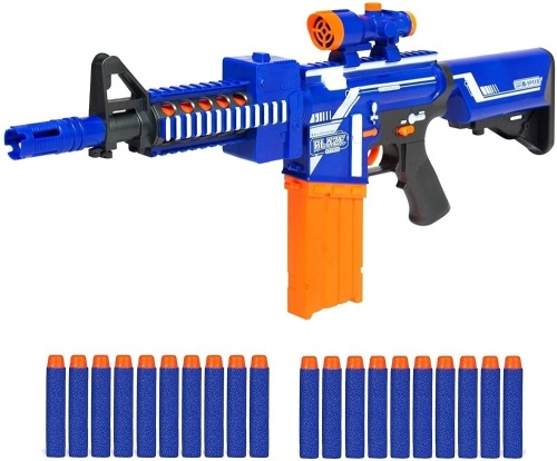 Kids Motorized Foam Dart Blaster w/ Electric Motor, High-Capacity Drum, 20 Soft Darts, Long Distance Shooting