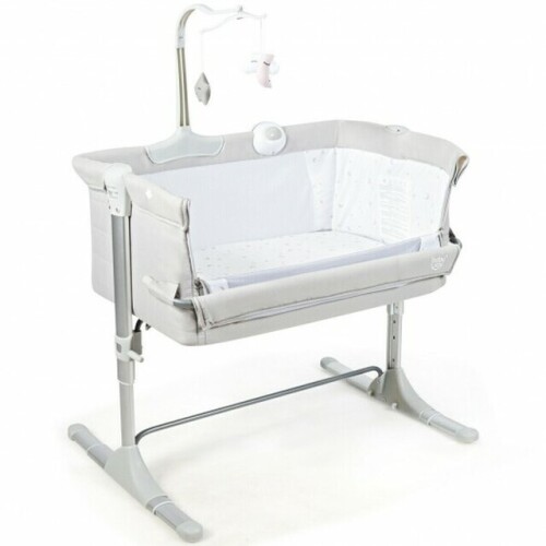 Height Adjustable Baby Crib With Music Box and Toys-Light Gray