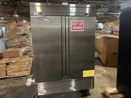Kratos Refrigeration 69K-774 2 Door Reach-in Freezer, 46 Cu. Ft. Does Not Get Cold. For Repair or Parts - Lot 203