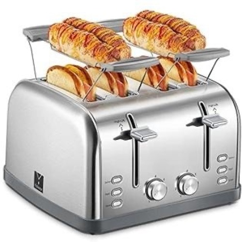 Yabano 4 Slice Toaster, Bagel Toaster with 7 Bread Shade Settings and Warming Rack, 4 Extra Wide Slots - Lot 255