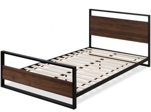Metal Wood Platform Queen Bed Frame w/ Wooden Slats  - Lot 138