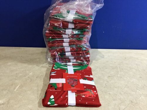 Case of (12) Holiday Dino Print Kids 2 Piece Pajama Set, Size 4 - Lot 1091