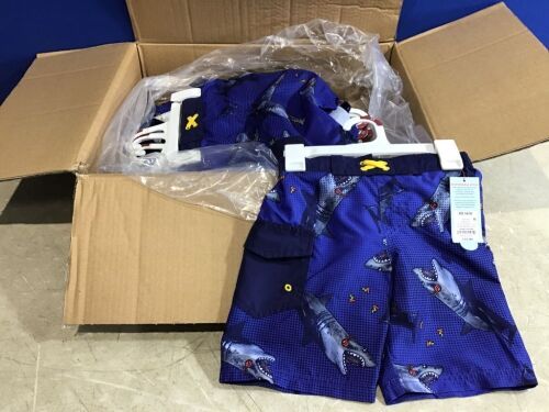 Case of (12) Kids Blue Shark Swim Trunks, Size XS (4/5)  - Lot 939