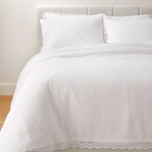 Lace Border Cotton Slub Duvet & Sham Set, Cal King  - Lot 1148
