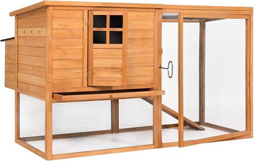66" Wooden Chicken Coop W/Outdoor Run Nesting Box Hen House Poultry Cage - Lot 79
