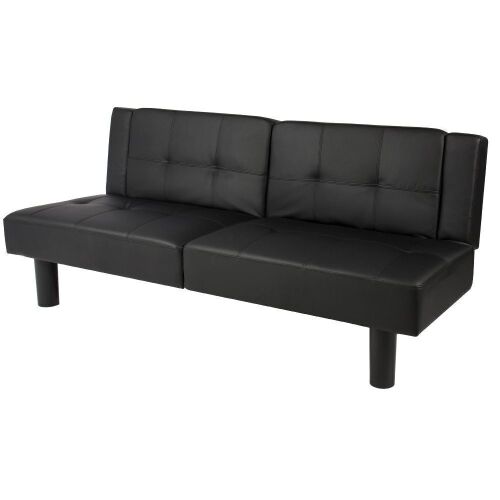 Faux Leather Convertible Futon Sofa Bed, Black - Lot 86