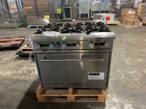 36-inch Commercial Gas Range. Unknown if it is Natural Gas or LP. New - Lot 39