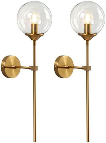 KCO Mid-Century Modern Wall Mounted Sconces Set of 2 Clear Glass Globe Wall Lamps with Long Arm  - Lot 646