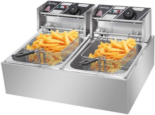 ZOKOP EH82 5000W MAX 110V 12.7QT/12L Stainless Steel Double Cylinder Electric Fryer - Lot 328