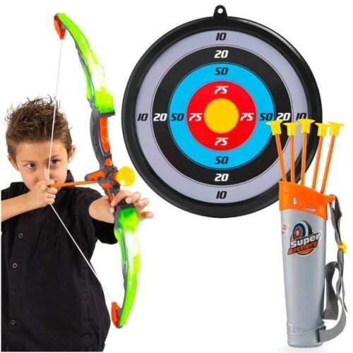 24" Light Up Kids Archery Toy Play Set with 3 Light Modes, Suction Arrows, Quiver - Lot 1113