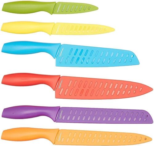Amazon Basics 12-Piece Color-Coded Kitchen Knife Set, 6 Knives with 6 Blade Guards  - Lot 521