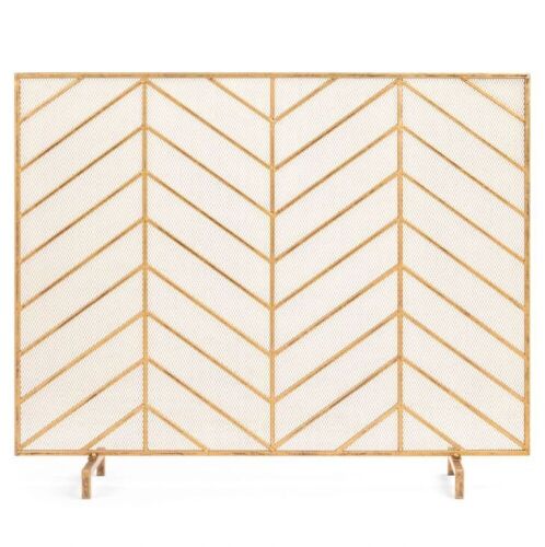 Single Panel Iron Chevron Fireplace Screen w/ Antique Finish - 38x31in - Lot 283
