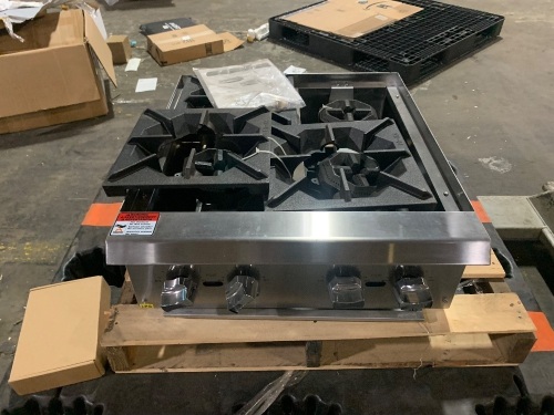 Cayvo Stainless Steel 4-Burner Hot Plate, Liquid Propane. New with one missing cooking grate - Lot 20