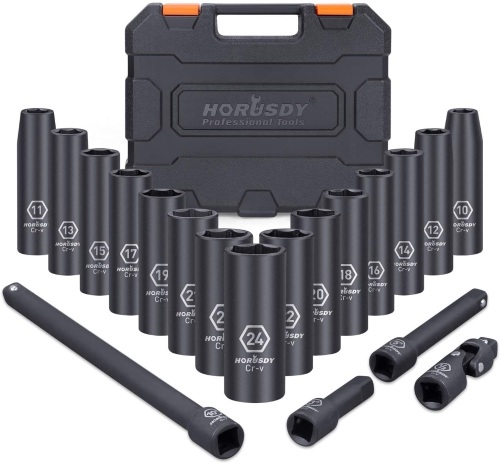 HORUSDY 1/2-Inch Drive Deep Impact Socket Set, 19-Piece 10mm - 24mm 6-Point Metric Drive Impact Sockets Set   - Lot 270