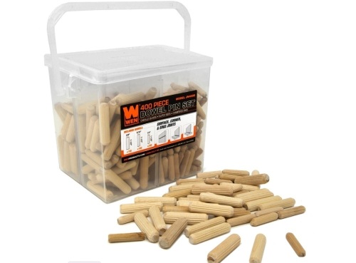 WEN JN400D 400-Piece Fluted Dowel Pin Variety Bucket with 1/4, 5/16, and 3/8-inch Woodworking Dowels, APPEARS NEW - Lot 612