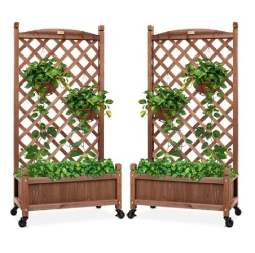 Set of 2 Wood Planter Box & Lattice Trellis, 48in - Lot 227