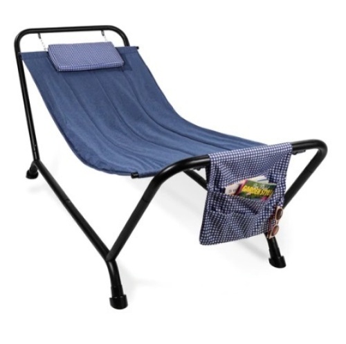 Outdoor Patio Hammock w/ Stand, Pillow & Storage Pockets, Blue, Appears New - Lot 240