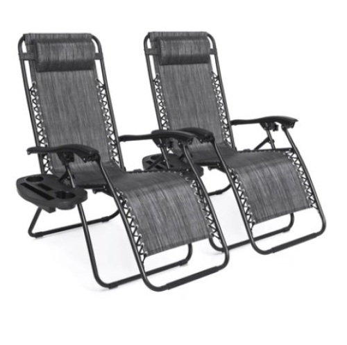 Set of 2 Adjustable Zero Gravity Patio Chair Recliners, Gray - Lot 241