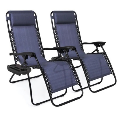 Set of 2 Adjustable Zero Gravity Patio Chair Recliners, Blue - Lot 243