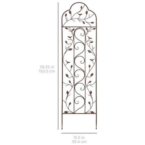 Iron Arched Garden Trellis Fence Panel w/ Branches, Birds - 60x15in - Lot 202