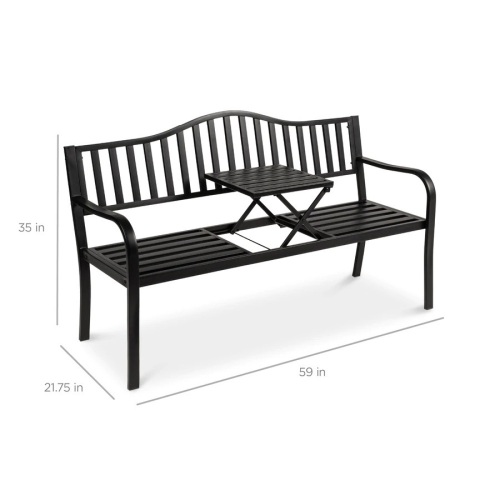 Steel Bench for Outdoor Patio and Garden w/ Pullout Middle Table - Lot 213