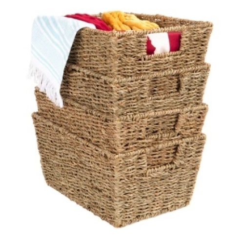 Set of 4 Seagrass Storage Tote Baskets, Natural - Lot 252