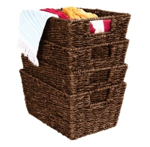 Set of 4 Seagrass Storage Tote Baskets, Brown - Lot 253