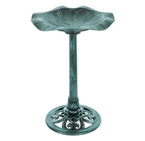 Lily Leaf Pedestal Bird Bath, Green - Lot 265