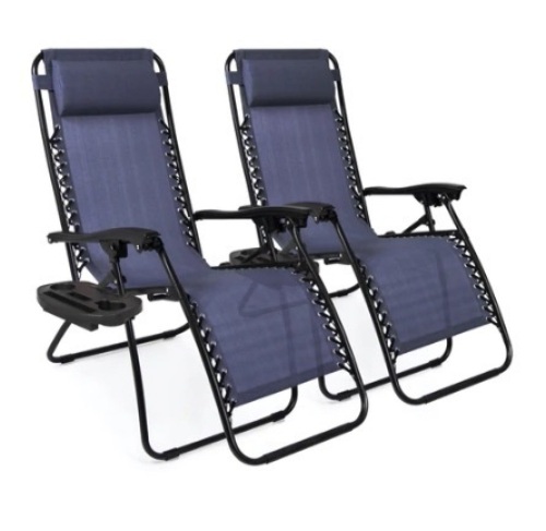 Set of 2 Adjustable Zero Gravity Patio Chair Recliners, Blue - Lot 266