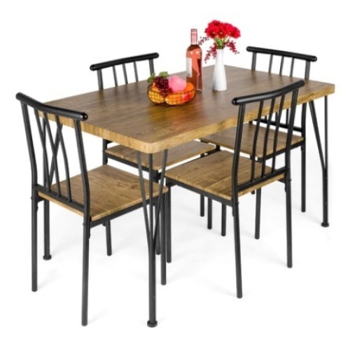 5-Piece Modern Metal & Wood Dining Table Furniture Set, Brown - Lot 294