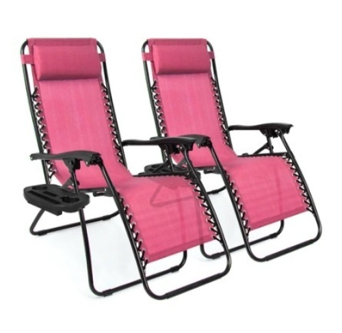 Set of 2 Adjustable Zero Gravity Patio Chair Recliners, Pink - Lot 296